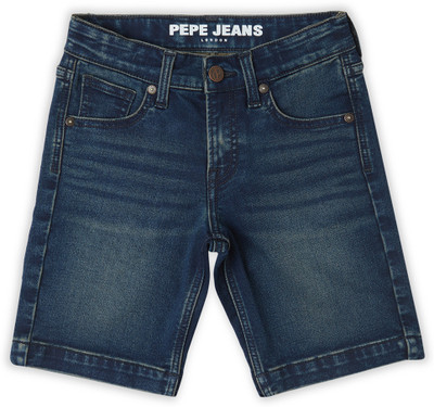 Pepe Jeans Short For Boys Casual Dyed/Washed Cotton Blend(Blue, Pack of 1)