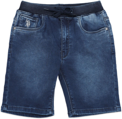 U.S. POLO ASSN. Short For Boys Casual Self Design Cotton Blend(Dark Blue, Pack of 1)