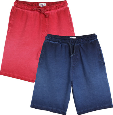 TOTCO Short For Boys & Girls Casual Dyed/Washed Cotton Blend(Red, Dark Blue, Pack of 2)