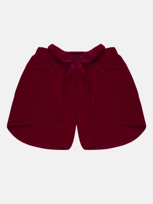 KiddoPanti Short For Girls Casual Solid Cotton Jersey(Maroon, Pack of 1)