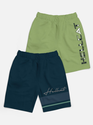 Hellcat Short For Boys Casual Printed Cotton Blend(Green, Pack of 2)