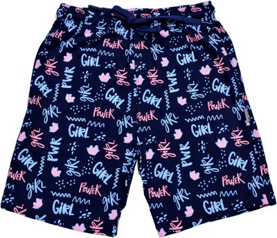 KARIBY Short For Girls Casual Printed Pure Cotton(Dark Blue, Pack of 1)