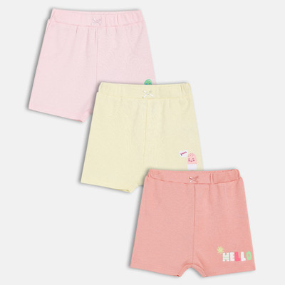MINI KLUB Short For Baby Girls Casual Printed Pure Cotton(Multicolor, Pack of 3)