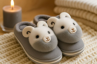 Tricky Shopper Girls Velcro Slipper Flip Flop(Grey , 11 - 12 Years)