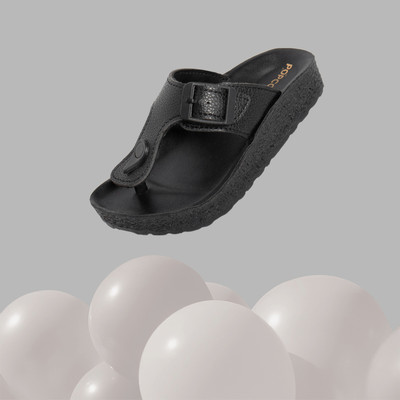 Popcorn Girls Slip On Slipper Flip Flop(Black , 16 Years and Above)