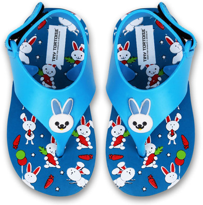 Tiny Tortoise Looney Toons Girls Velcro & Strap Slipper Flip Flop(Blue , 18 - 24 Months)