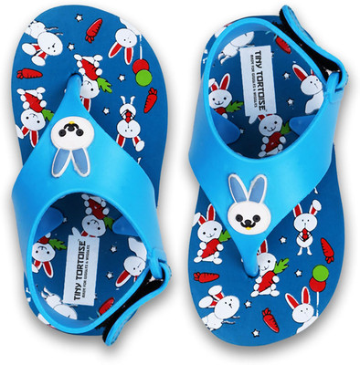 Tiny Tortoise Looney Toons Boys Velcro & Strap Slipper Flip Flop(Blue , 3 - 3.5 Years)