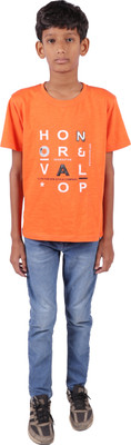 Jammer Boys Printed Cotton Blend Regular T Shirt(Orange, Pack of 1)