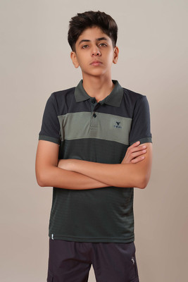 TECHNOSPORT Boys Colorblock Polyester Slim T Shirt(Green, Pack of 1)