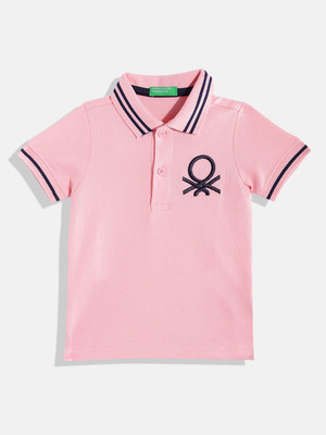 United Colors of Benetton Boys Solid Pure Cotton Regular T Shirt(Pink, Pack of 1)
