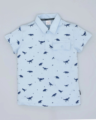 YOUMAA FAB Boys Animal Print Pure Cotton Regular T Shirt(Blue, Pack of 1)