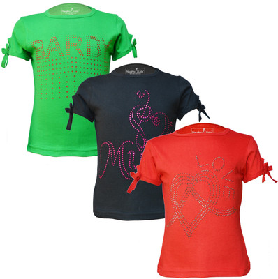 Just Live Fashionn Girls Printed Pure Cotton Regular T Shirt(Multicolor, Pack of 3)