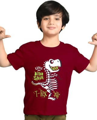 AOOSH Boys Animal Print Cotton Blend Regular T Shirt(Maroon, Pack of 1)