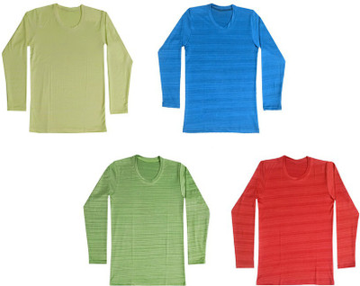 Indistar Boys Solid Polyester Regular T Shirt(Multicolor, Pack of 4)