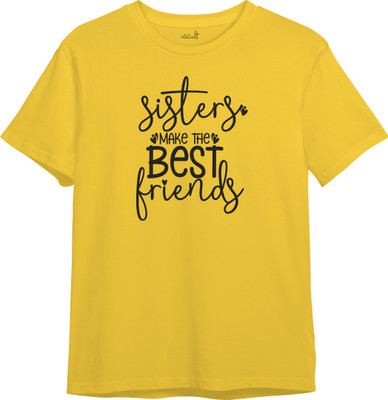 x2o Boys & Girls Typography, Printed Cotton Blend Regular T Shirt(Yellow, Pack of 1)
