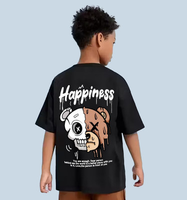 HIPHOPFASHION Boys Printed Cotton Blend Oversized T Shirt(Black, Pack of 1)