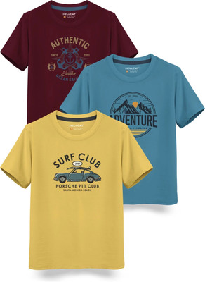Hellcat Boys Printed Cotton Blend Regular T Shirt(Light Blue, Pack of 3)