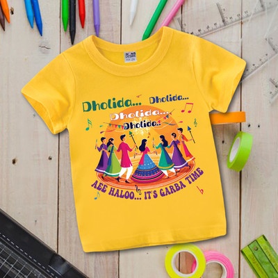MOMS DESIRE Baby Boys & Baby Girls Printed Cotton Blend Regular T Shirt(Yellow, Pack of 1)
