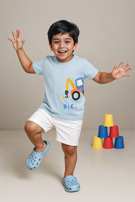 TALES & STORIES Boys Printed Pure Cotton Regular T Shirt(Blue, Pack of 1)