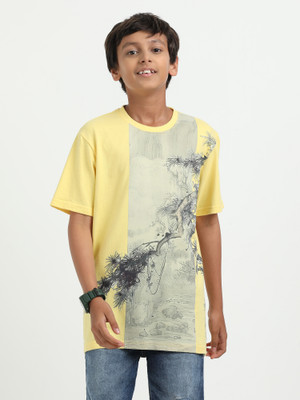 estuna Boys Printed Pure Cotton Regular T Shirt(Yellow, Pack of 1)