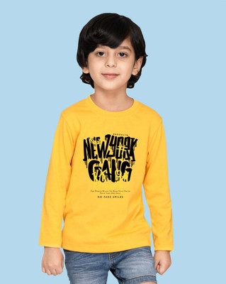 Nusyl Boys Graphic Print Cotton Blend Regular T Shirt(Yellow, Pack of 1)