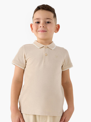 JUNIORS by Babyshop Boys Solid Pure Cotton Regular T Shirt(Beige, Pack of 1)