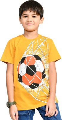 Youmaa Boys Printed Pure Cotton Regular T Shirt(Yellow, Pack of 1)