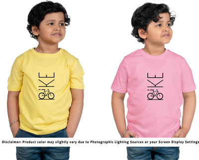 CHOMMBOOKA TRENDING Boys & Girls Printed Cotton Blend Regular T Shirt(Yellow, Pack of 2)