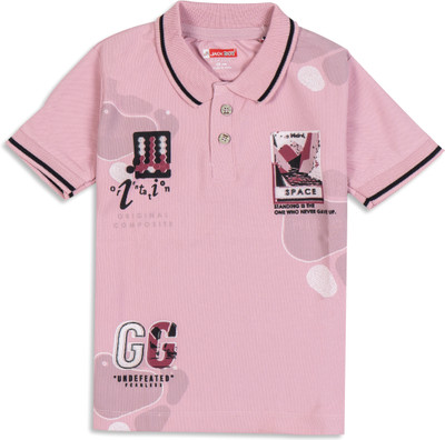 JACKBOY Boys Graphic Print Polycotton Regular T Shirt(Pink, Pack of 1)