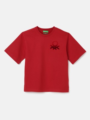 United Colors of Benetton Boys Solid Pure Cotton T Shirt(Red, Pack of 1)