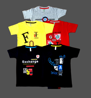 SBN Newlifestyle Boys Printed Pure Cotton Regular T Shirt(Black, Pack of 5)