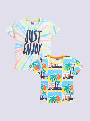 KIDCITY Boys Printed Cotton Blend Regular T Shirt(Multicolor, Pack of 2)