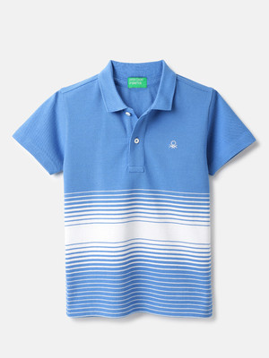 United Colors of Benetton Baby Boys Striped Pure Cotton Regular T Shirt(Blue, Pack of 1)