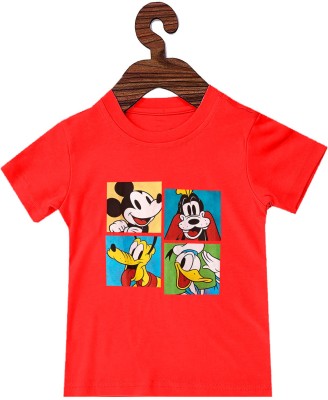 Disney By Icable Boys Printed Pure Cotton T Shirt(Red, Pack of 1)