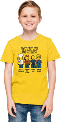 Printabulous Boys & Girls Printed Pure Cotton Regular T Shirt(Yellow, Pack of 1)