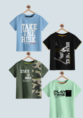 Codez Boys Self Design Cotton Blend Regular T Shirt(Multicolor, Pack of 4)