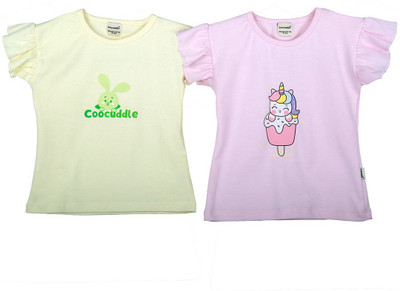 Coocuddle Baby Boys & Baby Girls Cartoon Pure Cotton Regular T Shirt(Multicolor, Pack of 2)