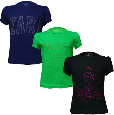 Just Live Fashionn Girls Polka Print, Printed Pure Cotton Regular T Shirt(Black, Pack of 3)