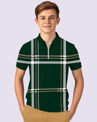 AOOSH Boys Checkered Cotton Blend Regular T Shirt(Dark Green, Pack of 1)
