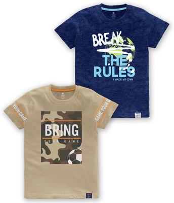 Codez Boys Printed Cotton Blend Regular T Shirt(Blue, Pack of 1)