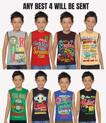 CLAEL Boys Printed Pure Cotton Regular T Shirt(Multicolor, Pack of 4)