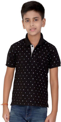 Carlos Boys Printed Polycotton Regular T Shirt(Black, Pack of 1)