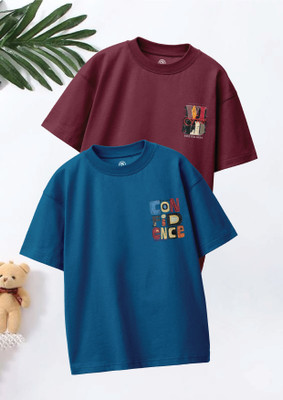 Codez Boys Graphic Print Pure Cotton Oversized T Shirt(Multicolor, Pack of 2)