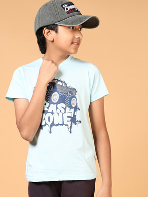 V-MART Boys Printed Cotton Blend Regular T Shirt(Blue, Pack of 1)