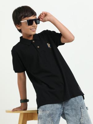 estuna Boys Solid Pure Cotton Regular T Shirt(Black, Pack of 1)