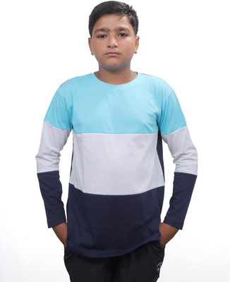 GNAP Boys Colorblock Cotton Blend Regular T Shirt(Blue, Pack of 1)