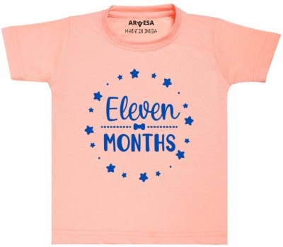 ARVESA Baby Boys & Baby Girls Typography, Printed Cotton Blend T Shirt(Pink, Pack of 1)