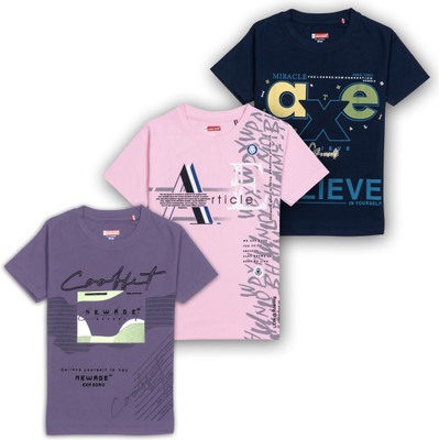 JACKBOY Boys Printed Polycotton Regular T Shirt(Multicolor, Pack of 3)
