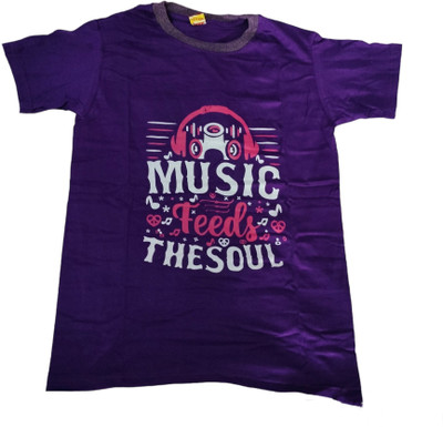 RS ENTERPRISES Boys Typography Pure Cotton Slim T Shirt(Purple, Pack of 1)