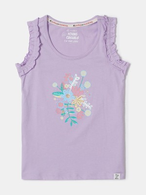 JOCKEY Girls Graphic Print Pure Cotton Regular T Shirt(Purple, Pack of 1)